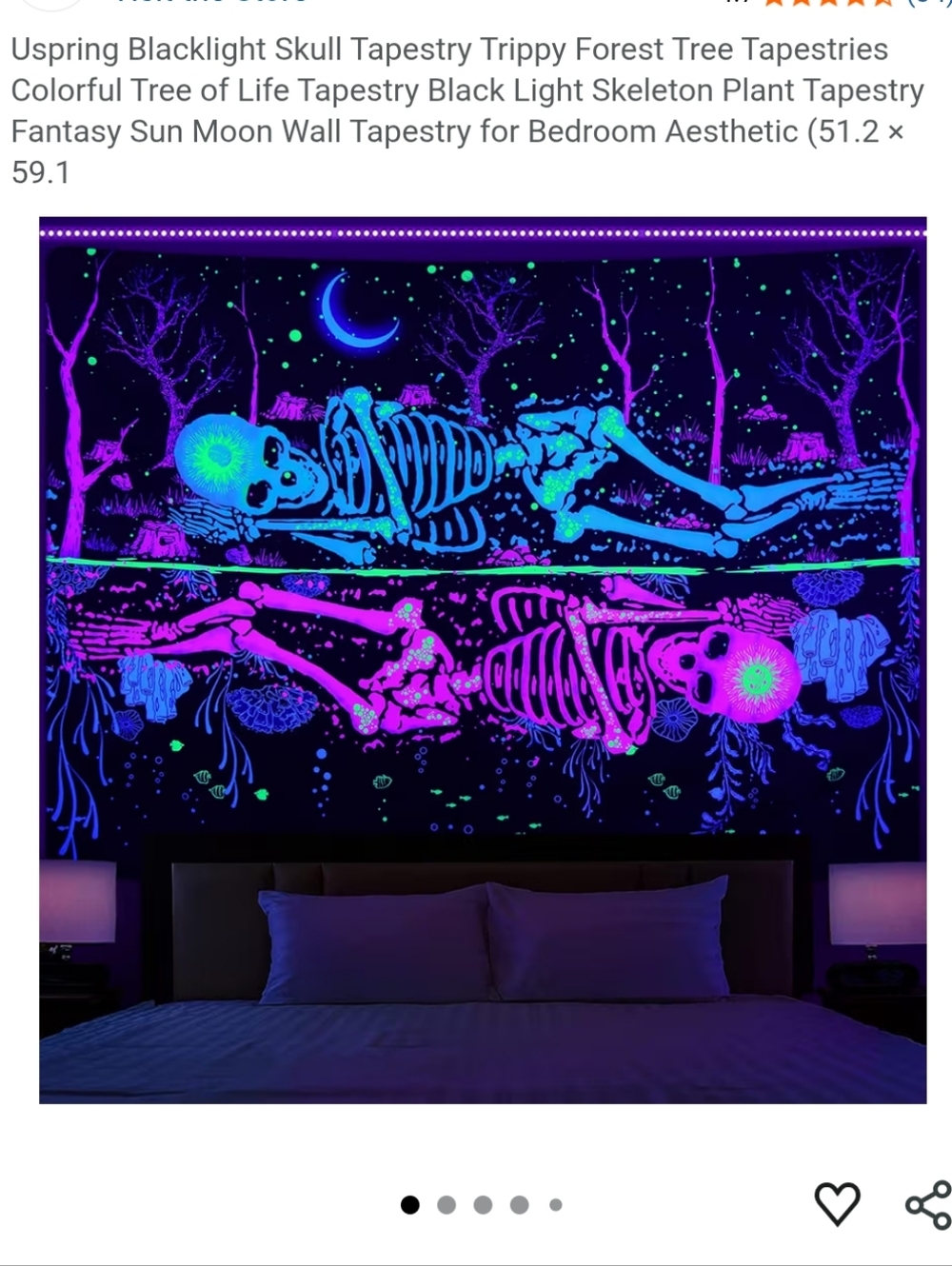 Blacklight Trippy Skull Tapestry – Neon Pink And Green